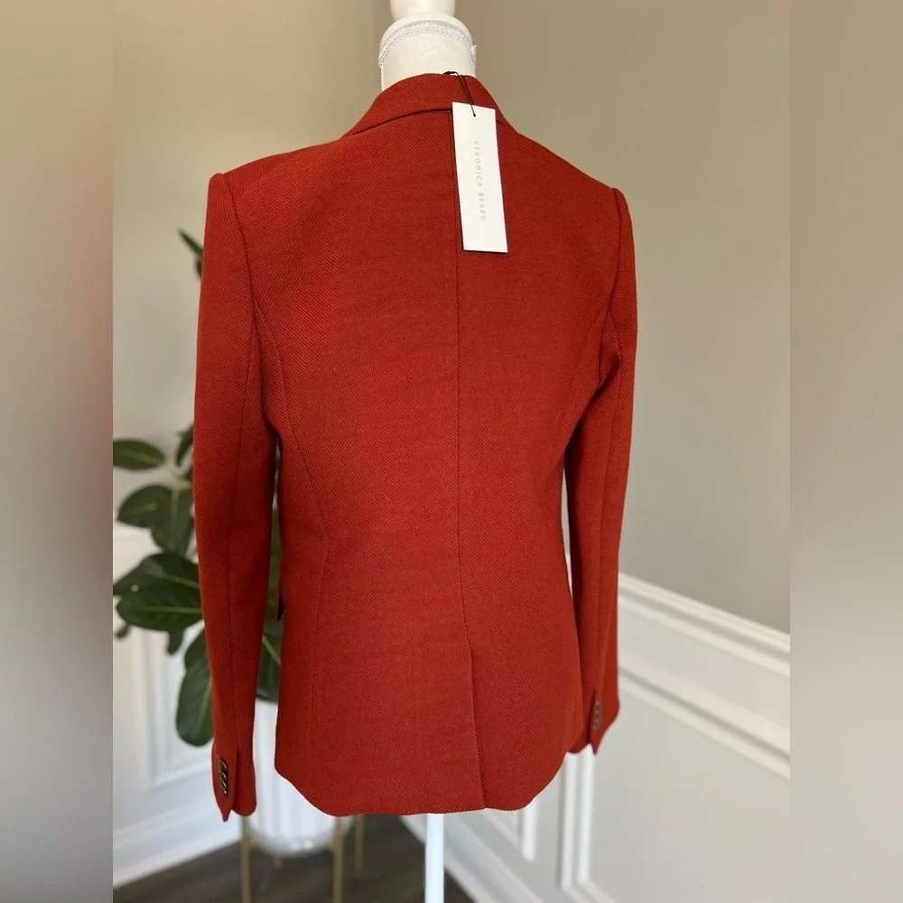 VERONICA BEARD Peninsula Peak Lapel Faux DB Blazer Jacket Brick Brown Orange 6 - Picture 9 of 10